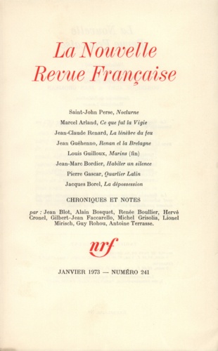 La Nouvelle Revue Française N° 241 janvier 1973