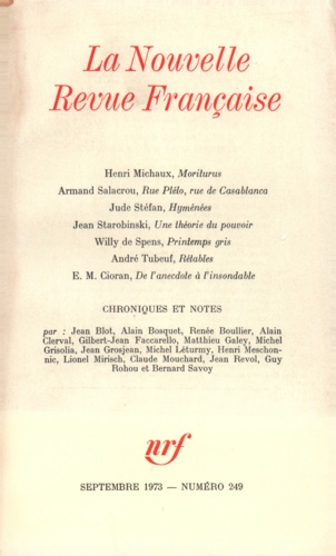La Nouvelle Revue Française N° 249, septembre 1973