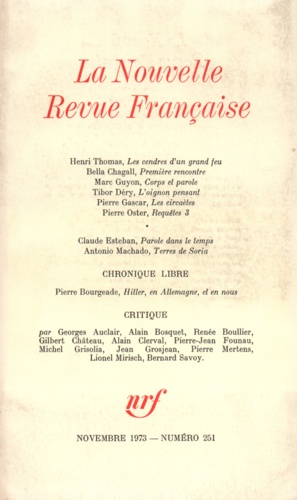 La Nouvelle Revue Française N° 251, novembre 1973