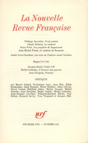 La Nouvelle Revue Française N° 254 février 1974