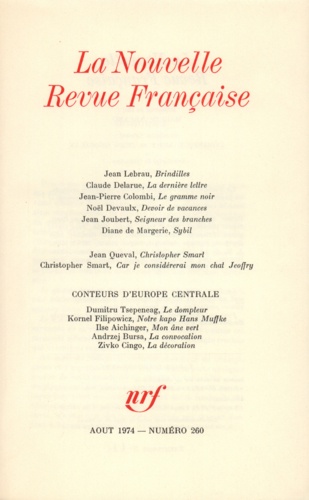 La Nouvelle Revue Française N° 260, aout 1974