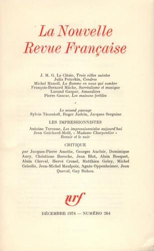 La Nouvelle Revue Française N° 264 décembre 1974