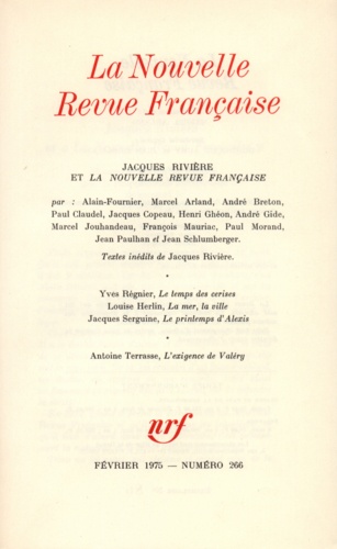 La Nouvelle Revue Française N° 266 février 1975