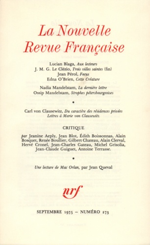 La Nouvelle Revue Française N° 273 sept 1975