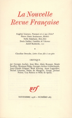La Nouvelle Revue Française N° 287 novembre 1976