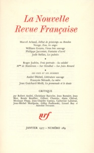 Gallimard - La Nouvelle Revue Française N° 289 janvier 1977 : .