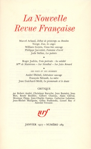 La Nouvelle Revue Française N° 289 janvier 1977