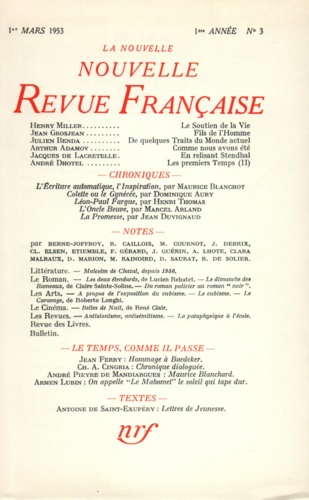 La Nouvelle Revue Française N° 3 mars 1953