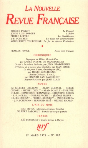 La Nouvelle Revue Française N° 302, mars 1978