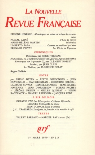 La Nouvelle Revue Française N° 314, mars 1979