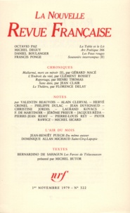  Gallimard - La Nouvelle Revue Française N° 322 novembre 1979 : .