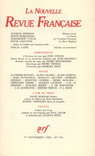 La Nouvelle Revue Française N° 334 novembre 1980