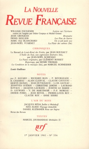 La Nouvelle Revue Française N° 336 janvier 1981