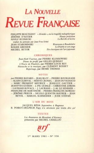 La Nouvelle Revue Française N° 338, mars 1981 La NRF 338 mars 19881