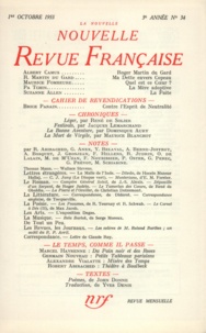  Gallimard - La Nouvelle Revue Française N° 34, octobre 1955 : .