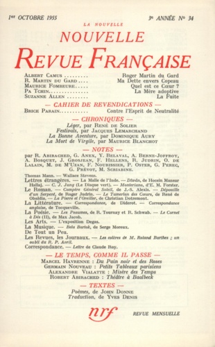 La Nouvelle Revue Française N° 34, octobre 1955
