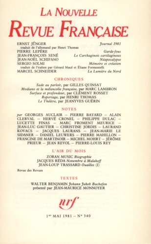 La Nouvelle Revue Française N° 340, mai 1981