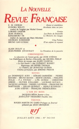 La Nouvelle Revue Française N° 342-343 Juillet-août 1981