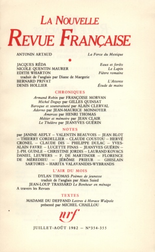 La Nouvelle Revue Française N° 354-355 Juillet-août 1982