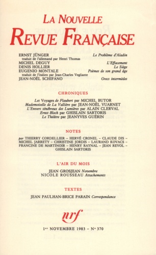 La Nouvelle Revue Française N° 370 novembre 1983