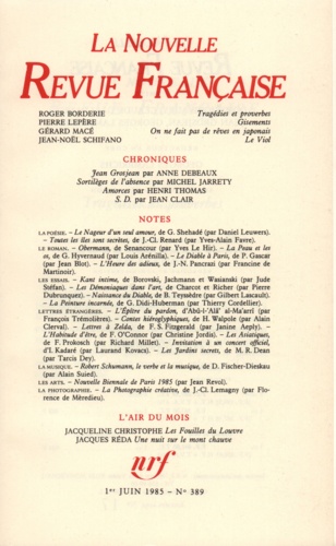 La Nouvelle Revue Française N° 389, juin 1985
