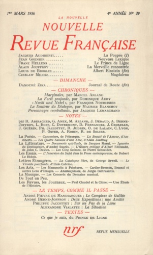 La Nouvelle Revue Française N° 39, mars 1956