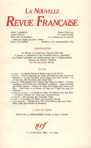 La Nouvelle Revue Française N° 396 janvier 1986