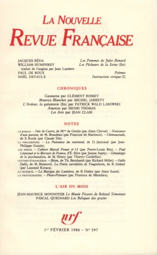 La Nouvelle Revue Française N° 397 février 1986
