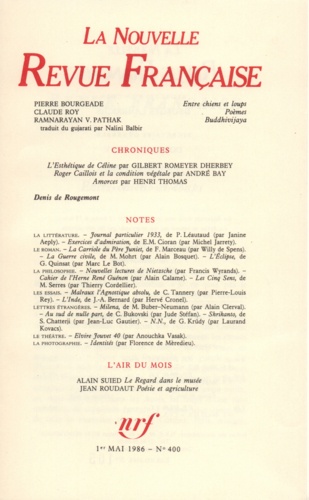 La Nouvelle Revue Française N° 400, mai 1986