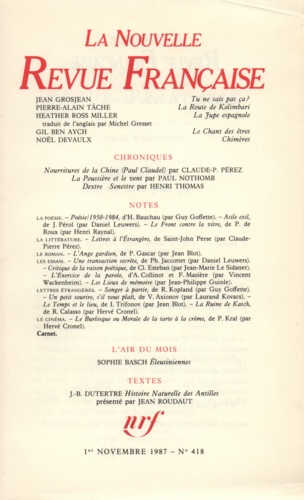 La Nouvelle Revue Française N° 418 novembre 1987