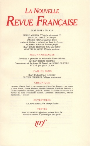 La Nouvelle Revue Française N° 424, mai 1988