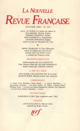 La Nouvelle Revue Française N° 432, janvier 1989