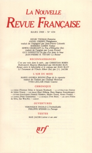 La Nouvelle Revue Française N° 434, mars 1989