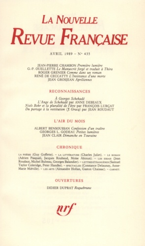 La Nouvelle Revue Française N° 435, avril 1989