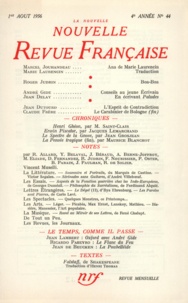  Gallimard - La Nouvelle Revue Française N° 44 aout 1956 : .