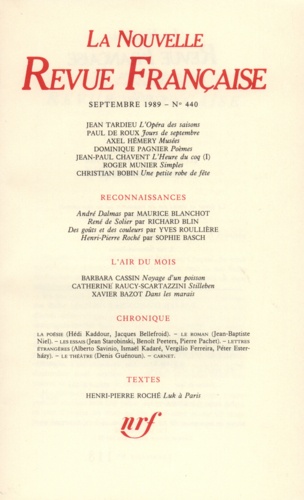 La Nouvelle Revue Française N°440 septembre 1989