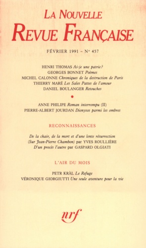 La Nouvelle Revue Française N° 457, février 1991