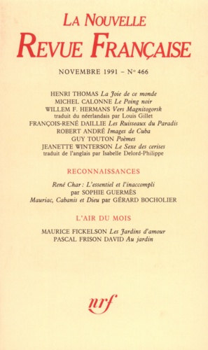 La Nouvelle Revue Française N° 466,novembre 1991