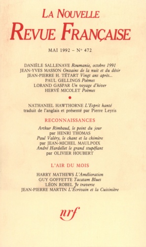 La Nouvelle Revue Française N° 472, mai 1992