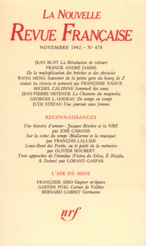 La Nouvelle Revue Française N° 478,novembre 1992