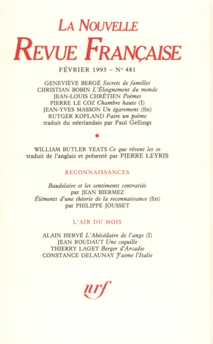 La Nouvelle Revue Française N°481, février 1993