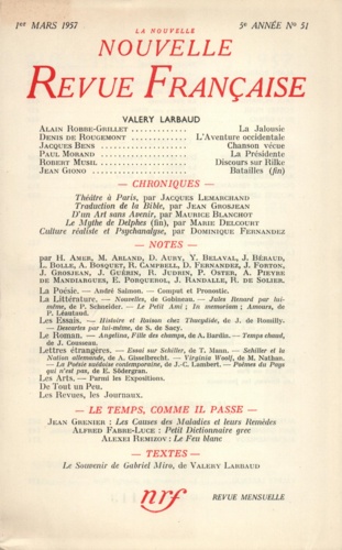 La Nouvelle Revue Française N° 51, mars 1957