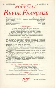 La Nouvelle Revue Française N° 61 janvier 1958