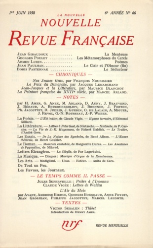 La Nouvelle Revue Française N° 66, juin 1958