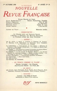 La Nouvelle Revue Française N° 70 octobre 1958