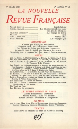 La Nouvelle Revue Française N° 75, mars 1959