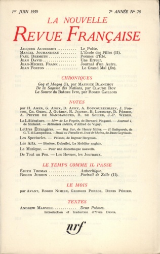 La Nouvelle Revue Française N° 78, juin 1959