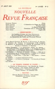  Gallimard - La Nouvelle Revue Française N° 8 aout 1953 : .