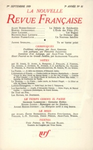  Gallimard - La Nouvelle Revue Française N° 81 septembre 1959 : .