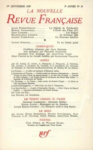 La Nouvelle Revue Française N° 81 septembre 1959